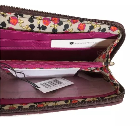 VERA BRADLEY RFID Wallet "Georgia" Houndstooth Pink Orange White Zip Around - Picture 3 of 6